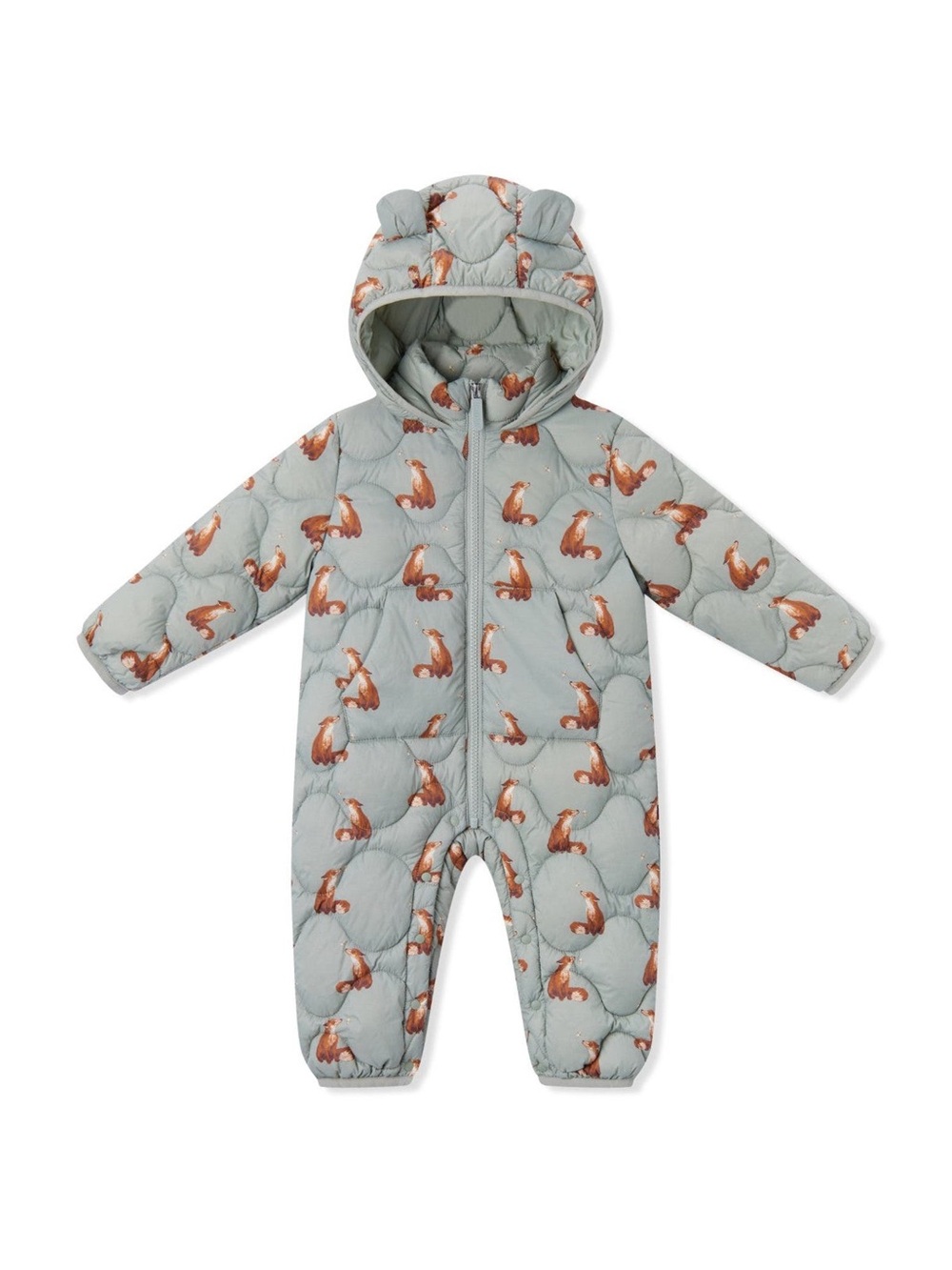 Milkbarn Down Jumpsuit Gold Fox-Print puffer One-Piece Hooded Bunting